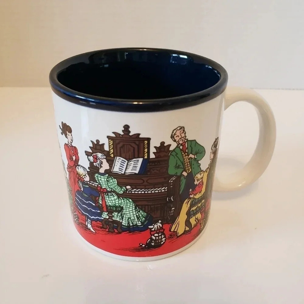 Vtg Christmas Mug Potpourri Press Family Gathering Ceramic Coffee Mug.